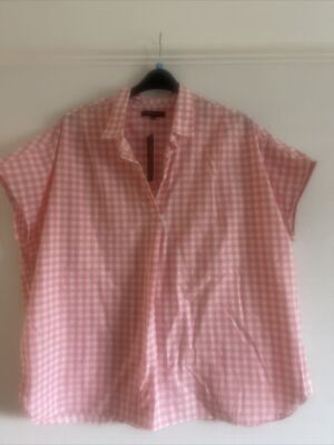 BNWT Pretty Pink White Cotton Gingham Check FRENCH CONNECTION  POP Over Top