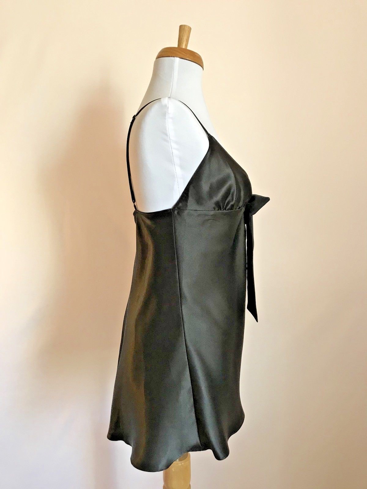 Victoria's Secret Bow S Black Babydoll Tie Front Open Chemise Nighty Lingerie