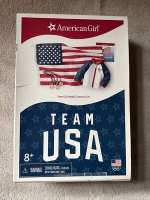 New American Girl Team USA Olympic Medal Ceremony Set~Jacket~Flag~Gold/Silver