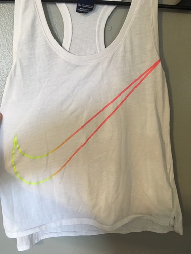 Nike Pro Sports Wear Womens Tank Top White Rainbow Swoosh XS