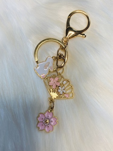 Japan Sakura Rabbit bunny Fan bag charm Keychain key ring