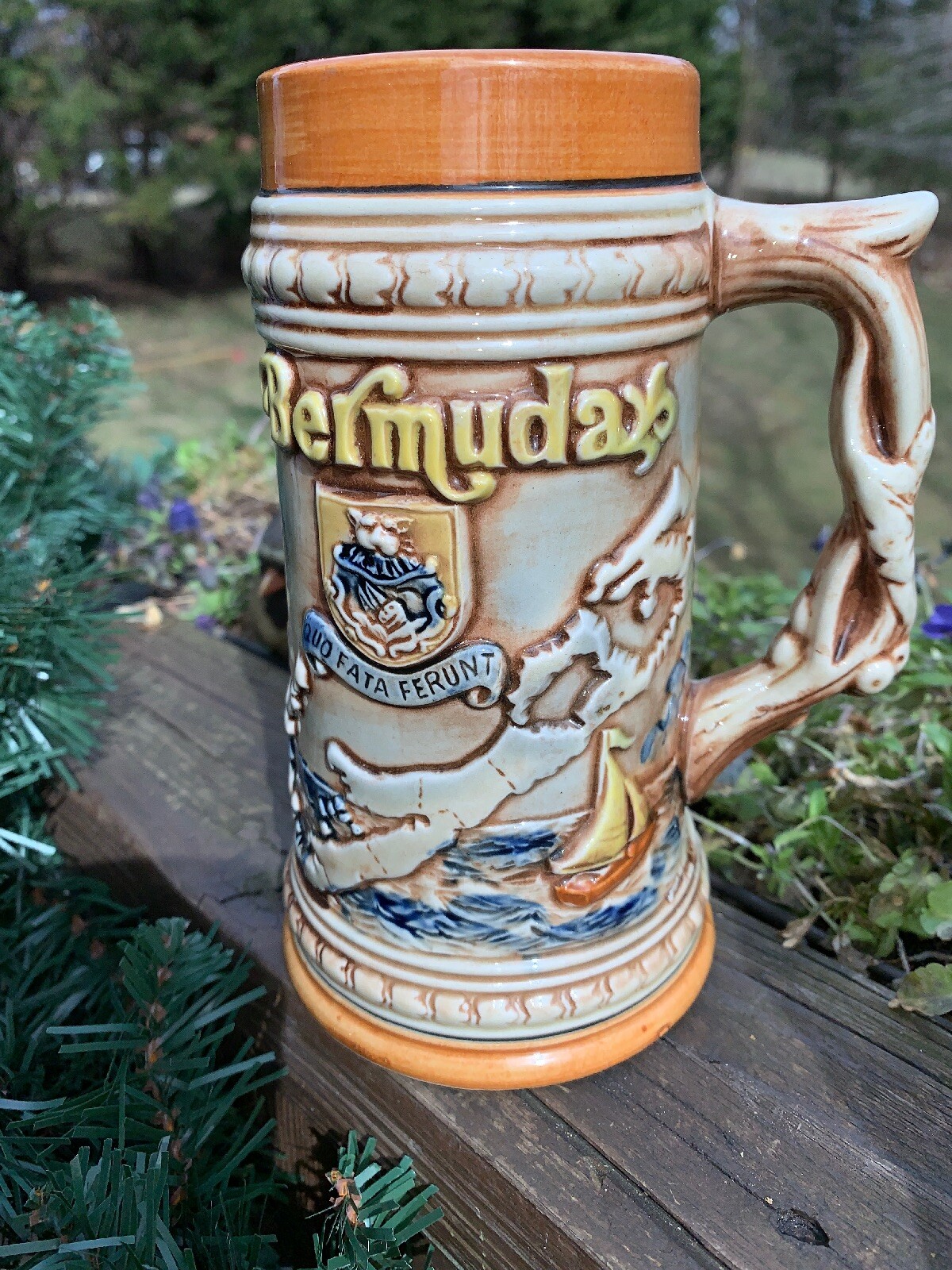 GERMAN BEER STEIN Lighthouse Watch Man in BERMUDA Island MUG Made In Japan 7x5