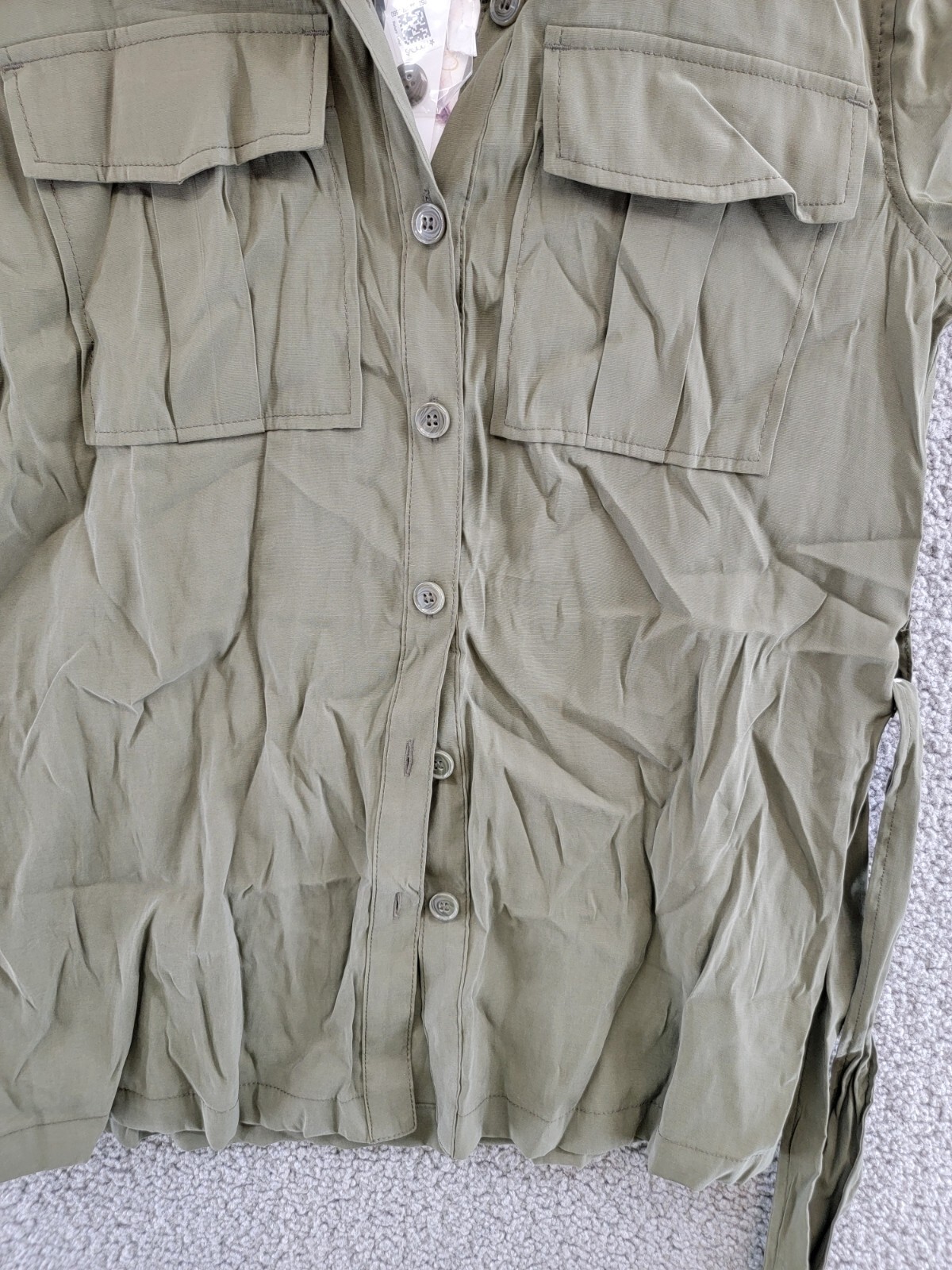 Jessica Simpson Jessa Button Front Tie Safari Jacket Women's S Olive Long Sleeve - Picture 9 of 20