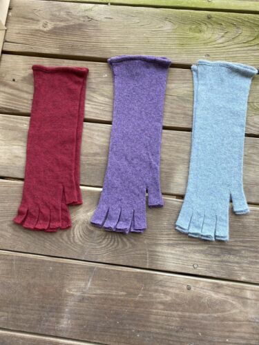 Womens Fingerless LIGHT BLUE Gloves Wool Blend Long Cuff Winter GIFT FOR HER