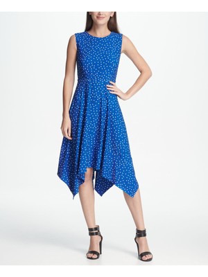 

DKNY Женское синее платье длиной ниже колена в горошек на работу, Синий