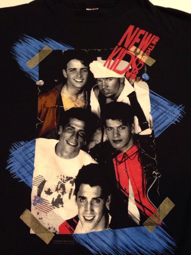 Vtg 1990 New Kids On The Block  Black Tee Shirt No More Games Tour Size Large