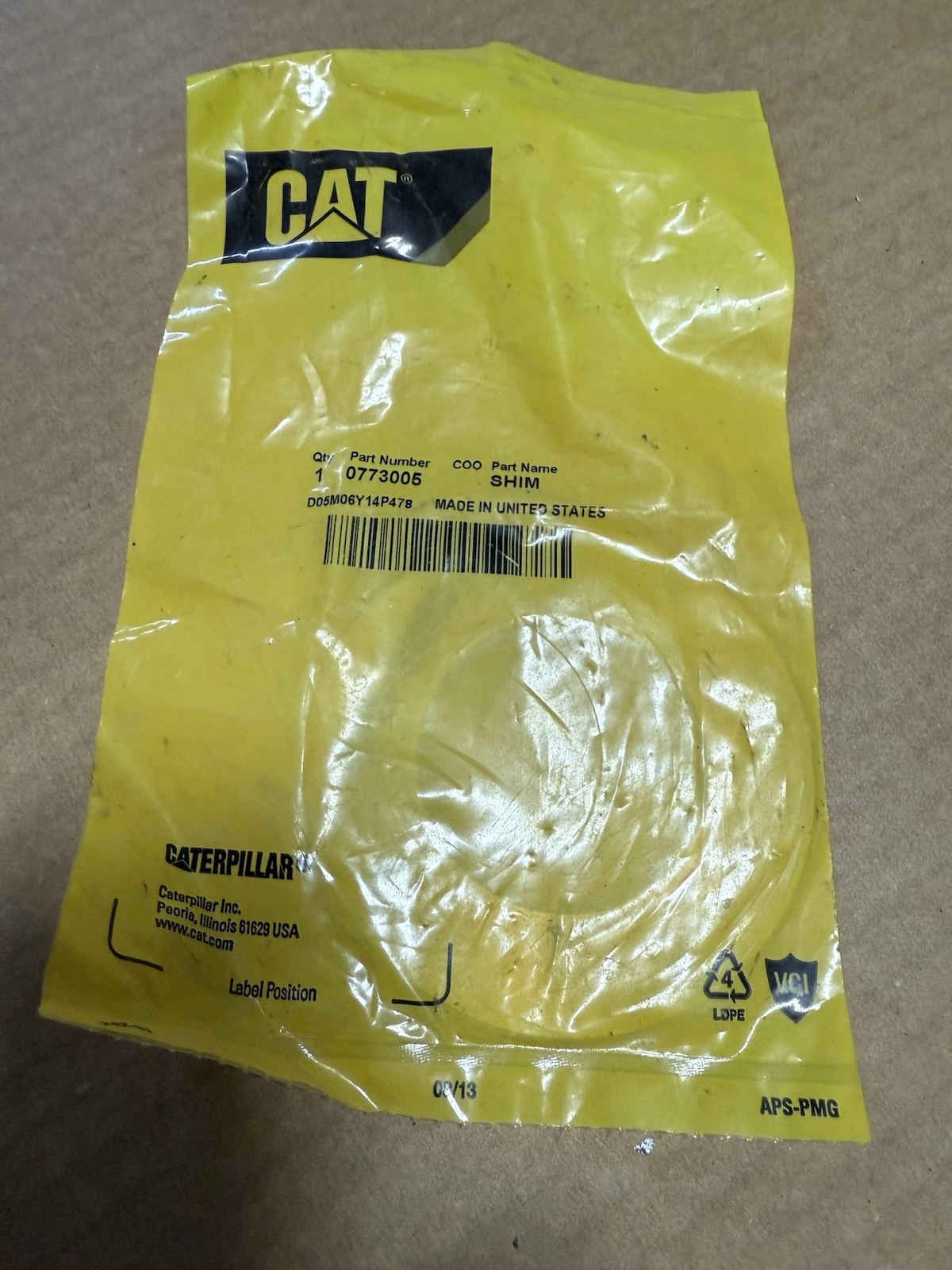 New NOS CAT 077-3005 1.6MM THICK DRIVE AXLE STEEL SHIM