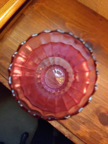 VINTAGE CRANBERRY PINK RIBBED SCALLOP TRIM  GLASS 6 1/4