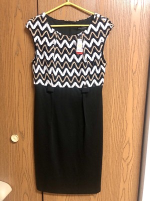 Connected Apparel Women's Woven White & Black Sheath Dress Size 12