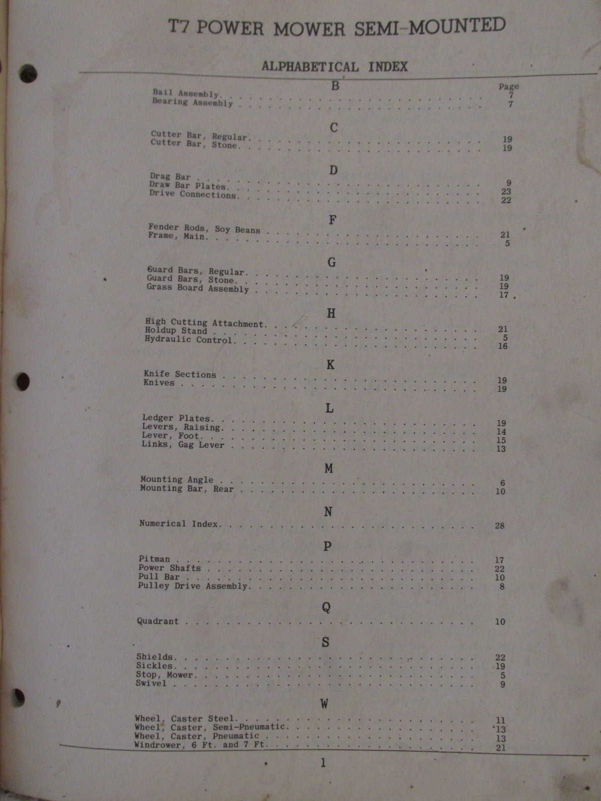 Vintage Case Parts Catalog T7 Power Mower Semi-Mounted