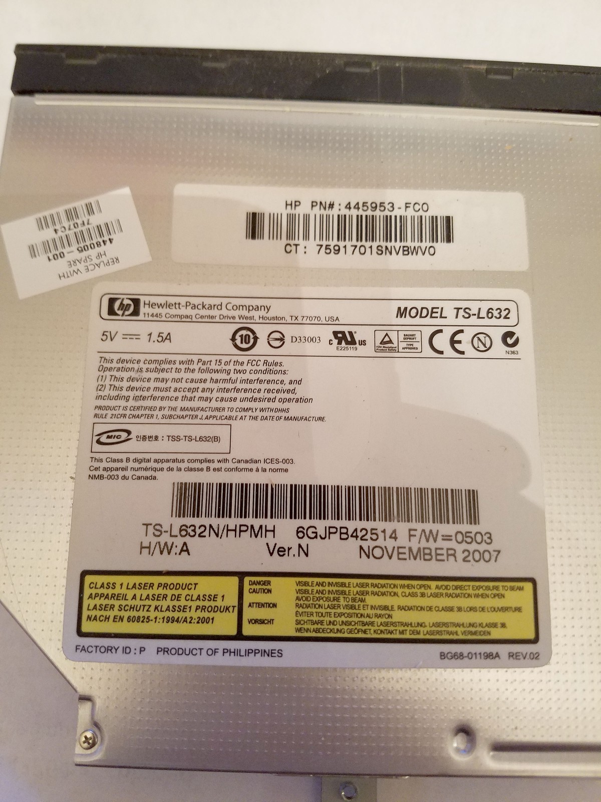 HP Pavilion DVD CD-R Burner Writer DVD ROM Player Drive Model TS-L632