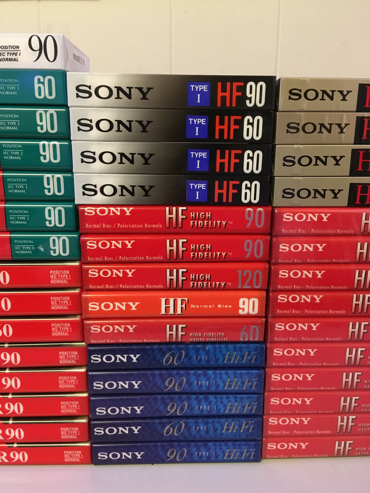 Lot of 67 NOS Blank Cassette Tapes - Maxell UR - Sony HF - Fuji Dr-I - Memorex