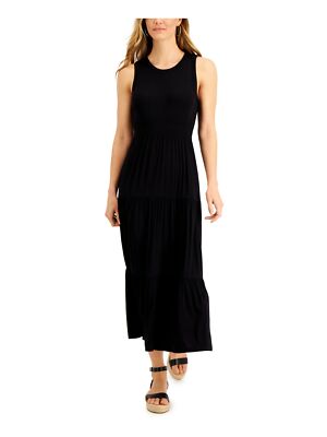 

СТИЛЬ И КОМПАНИЯ Женское черное платье макси с завышенной талией без рукавов и круглым вырезом без рукавов, Черный