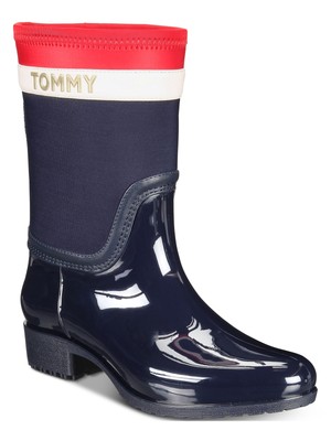

TOMMY HILFIGER Женские резиновые сапоги темно-синего цвета с круглым носком на блочном каблуке, Navy, TWFLOAT