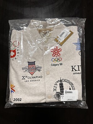 KITH FOR OLYMPICS HERITAGE MARVIN BOMBER JACKET SANDY HEATHER MEDIUM IN HAND