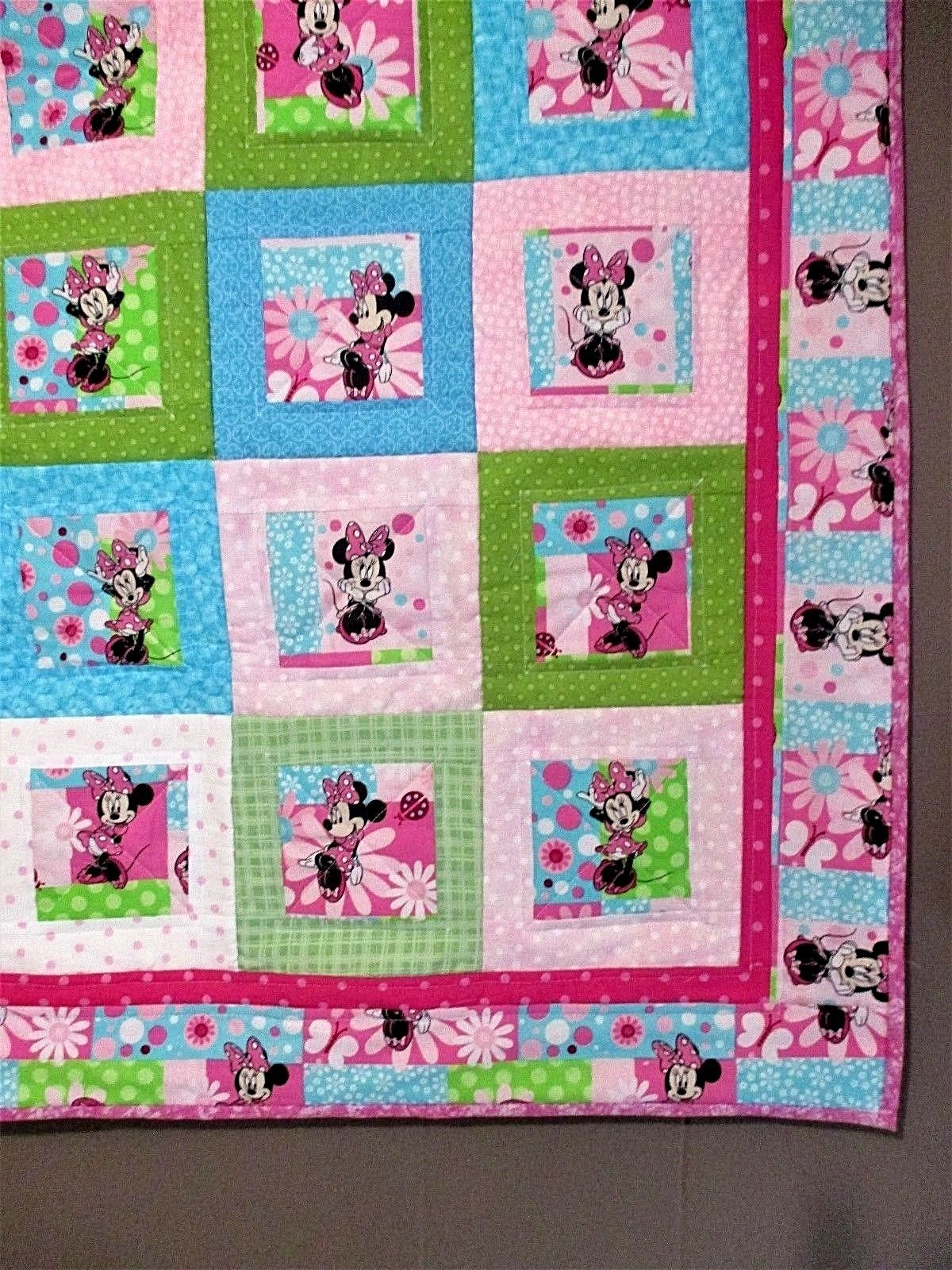 New! Handmade Baby Quilt Crib Blanket - Minnie Mouse Disney Pink - 38
