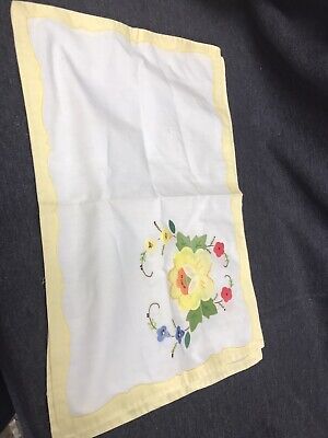 Charming Linen Tea Towel Vintage Applique and Pulled Thread