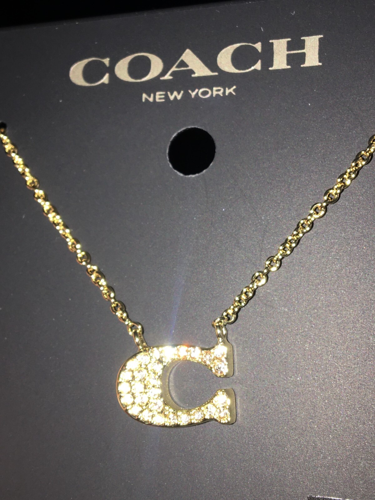 COACH Pave SIGNATURE C NECKLACE Gold Tone Plated Brass