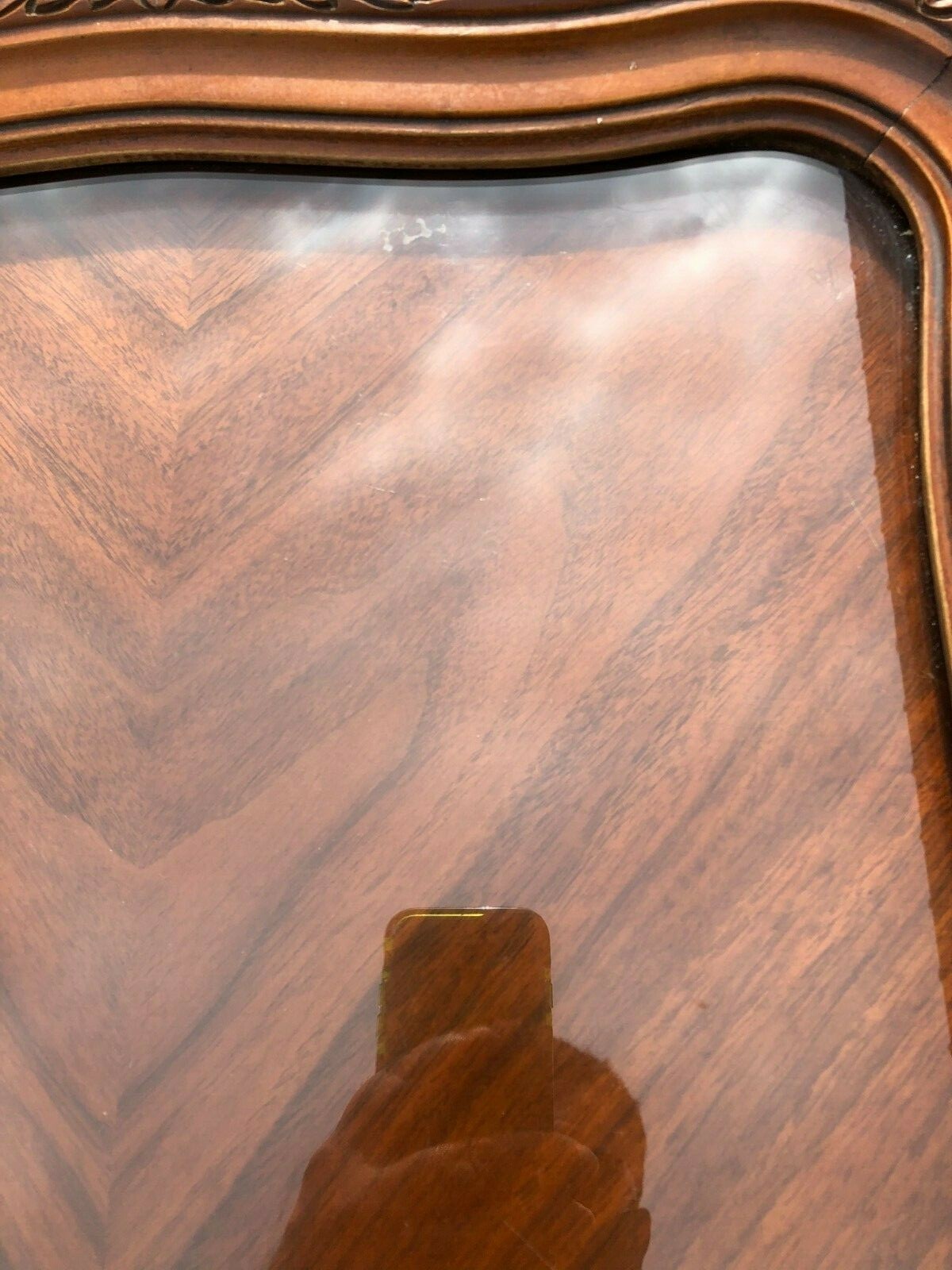 Mahogany Carved Inlaid Coffee Table with Glass Serving Tray