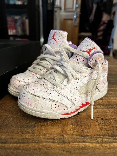 Nike Air Jordan 5 Retro SE GS "Easter" Laser Crimson Splatter Sz 10C Toddler