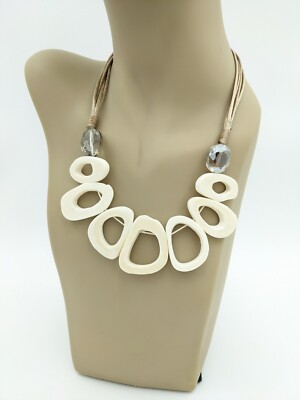 SYLCA Handcrafted Mixed Media Statement Bib Abstract Earthy Necklace 19''