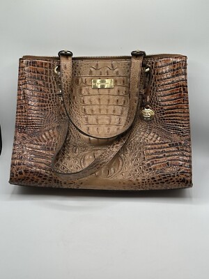 Brahmin Crocodile Embossed Leather Brown Classic Handbag