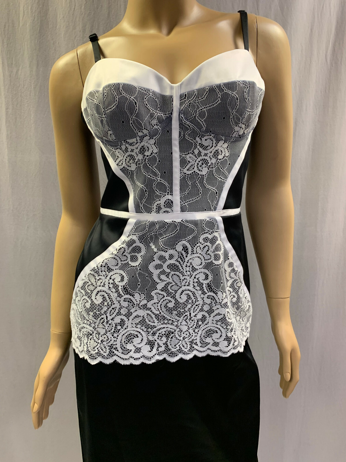 Pre-owned Just Cavalli Black & White Lace Trim Bustier Colorblock Dress Sz It 44