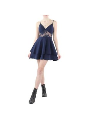 

CITY STUDIO Женское мини-платье на молнии с V-образным вырезом и V-образным вырезом для вечеринок + расклешенное платье, Navy