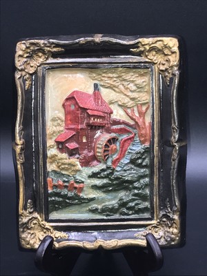 Chalkware Plaque Water Mill Cottage Country River Retro Decor  6x8. Beautiful