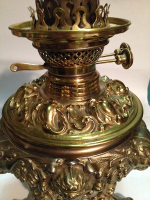 ORNATE KEREOSENE LAMP BASE ELECTRIFIED BRISTOL BRASS AND CLOCK CO. BRISTOL CONN.