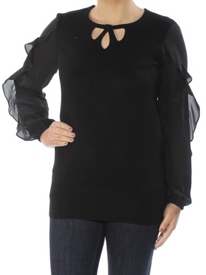 

ALFANI Женский черный прозрачный свитер с вырезом и длинными рукавами и круглым вырезом Размер