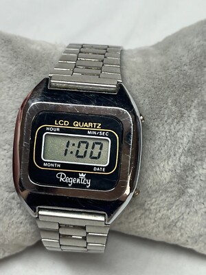 Vintage Men's Regency Silver Tone LCD Quartz Watch Parts/Repair