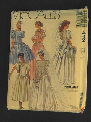 McCall Wedding Dress Pattern 4113 Princess Di Bridal Gown Bridesmaid Size 8 1980