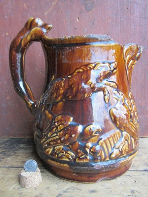 Civil War Era Victorian Rockingham Hound Handle Pitcher Fragment Relic Condition