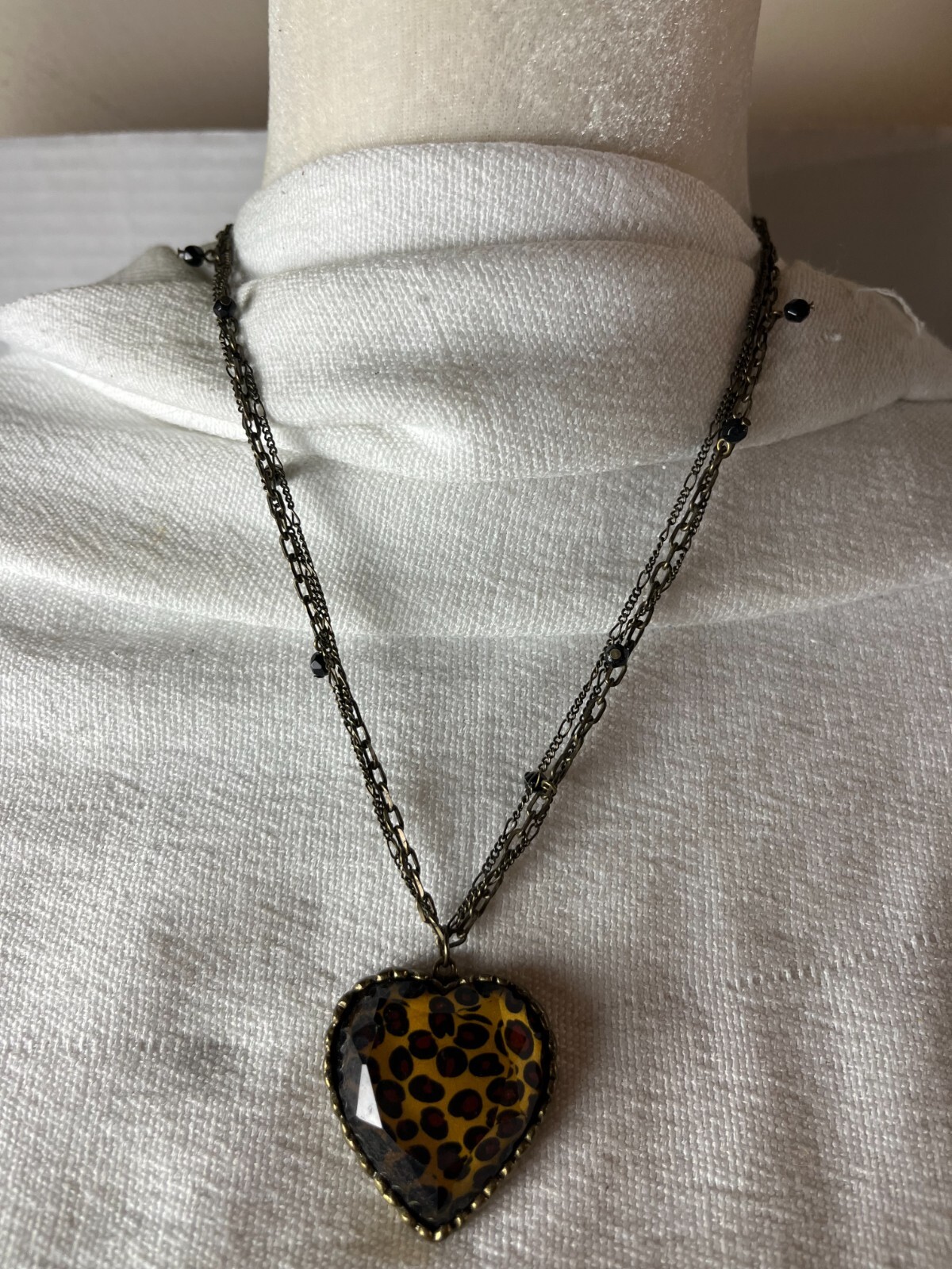 Betsy Johnson BJ Leopard Print Heart Valentine's Brass Chain
