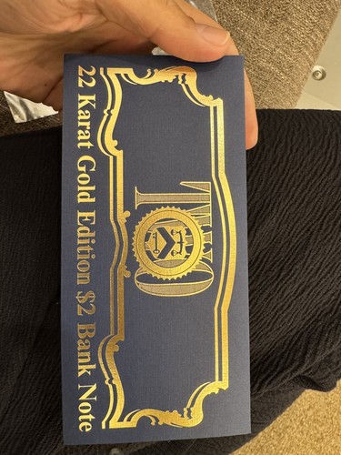 22k Gold Layered Uncirculated Two Dollar Bill - Special