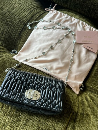 バッグ miu miu nappa crystal Bijou handbag MIU MIU Nappa Matelasse Crystal Embellished Lady Top Handle