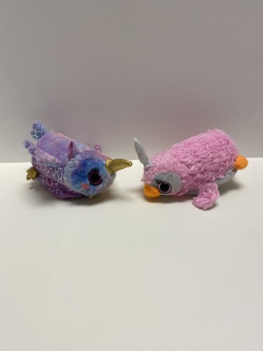 New Wet Brush Plush Pink Bird and Purple Owl Unicorn Lot of 2