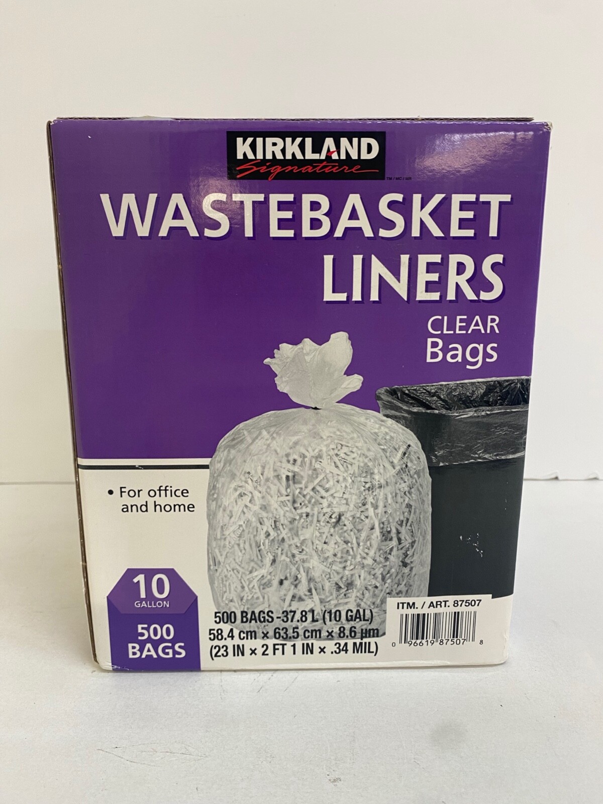Kirkland Signature 10 Gallon Wastebasket Liners, 500 Bags, Clear New W