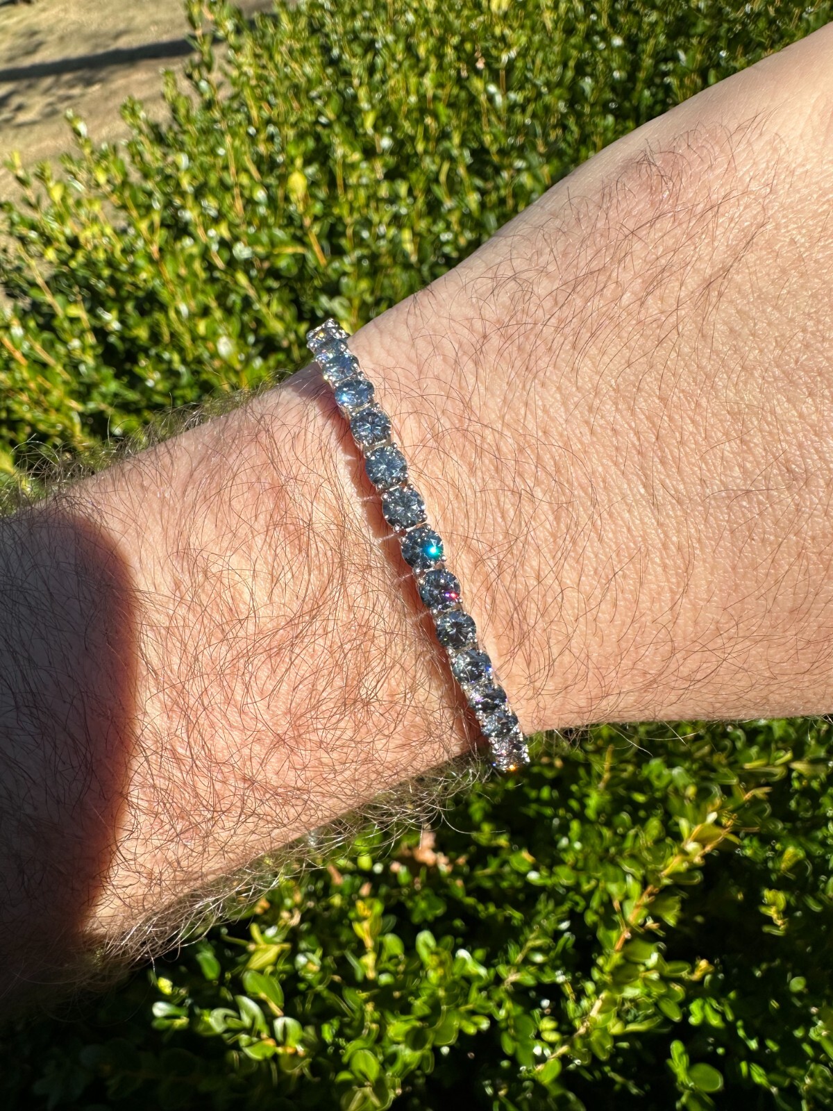 Pre-owned Silver Real Iced Blue Gray Moissanite 5mm Tennis Bracelet 925  Pass Diamond Test