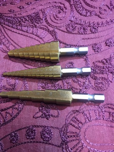 3Pcs Drill Bit Set Steel Titanium Nitride Coated Step Quick Change 1/4