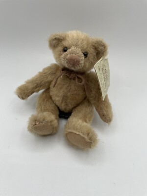 New Russ Berrie Aberdeen Brown Bear Russ Bears from the past Leather Bow Tie Tag