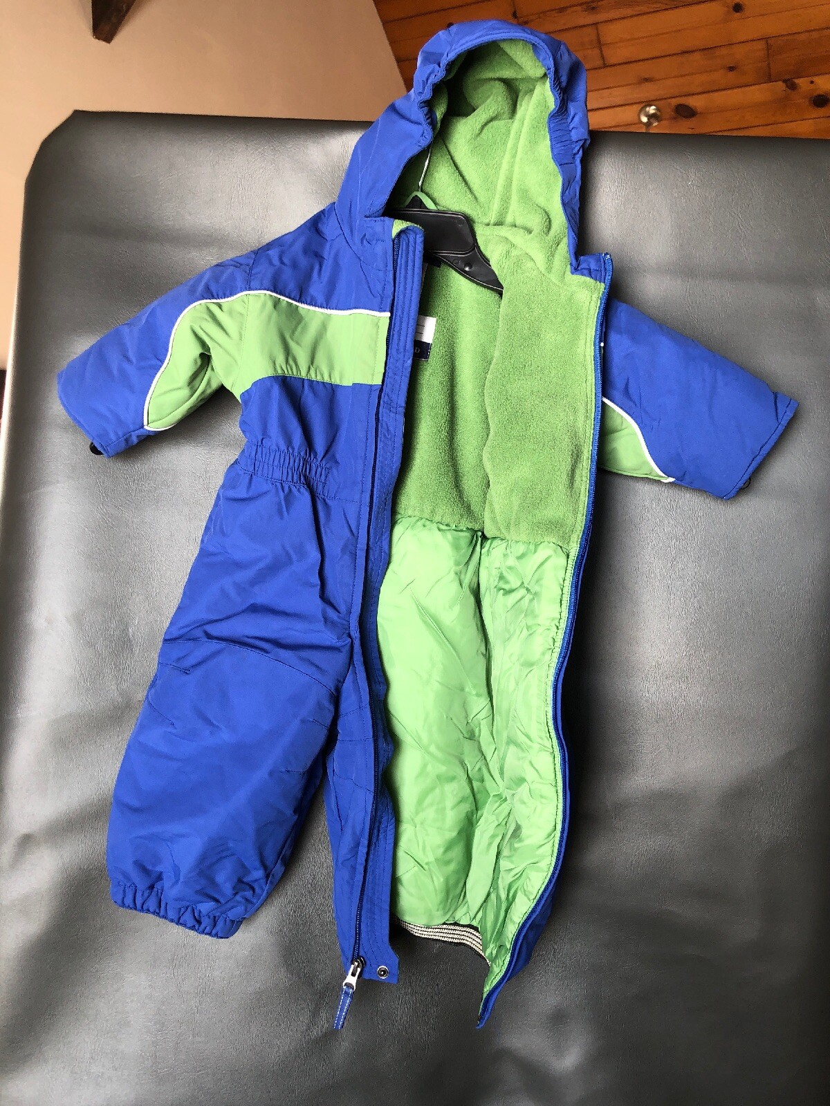 Lands End Blue and Green Full Body Snow Suit Fleece lined 12-18 months Toddler