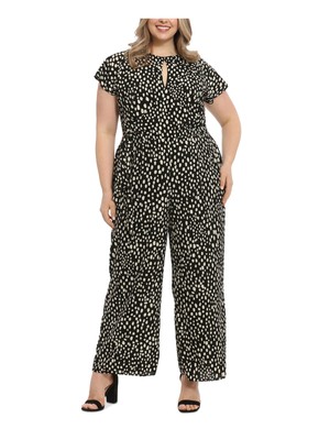 LONDON TIMES WOMAN Womens Black Lined Cap Sleeve Wide Leg Jumpsuit Plus 22W