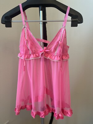 Victorias Secret Babydoll Nightie Sexy Little Things Ribbon Pink Lace Sheer M