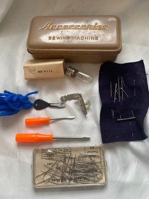 Vtg Sewing Machine Accessories Great Tin assorted sewing machine attachments USA
