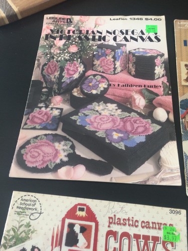 Lot Of 4  Vintage Plastic Canvas Leaflets Cows Floral Victorian