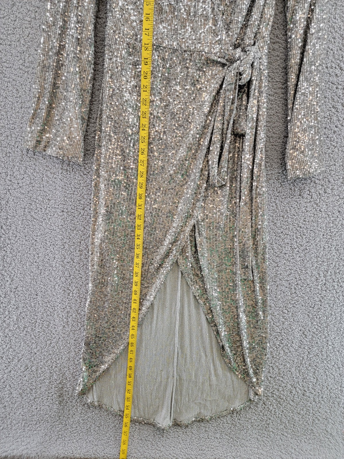 Pre-owned Halston Heritage Halston Falan Sequined Wrap Dress Women's 2 Dark Silver Crossover Neck Tie Waist