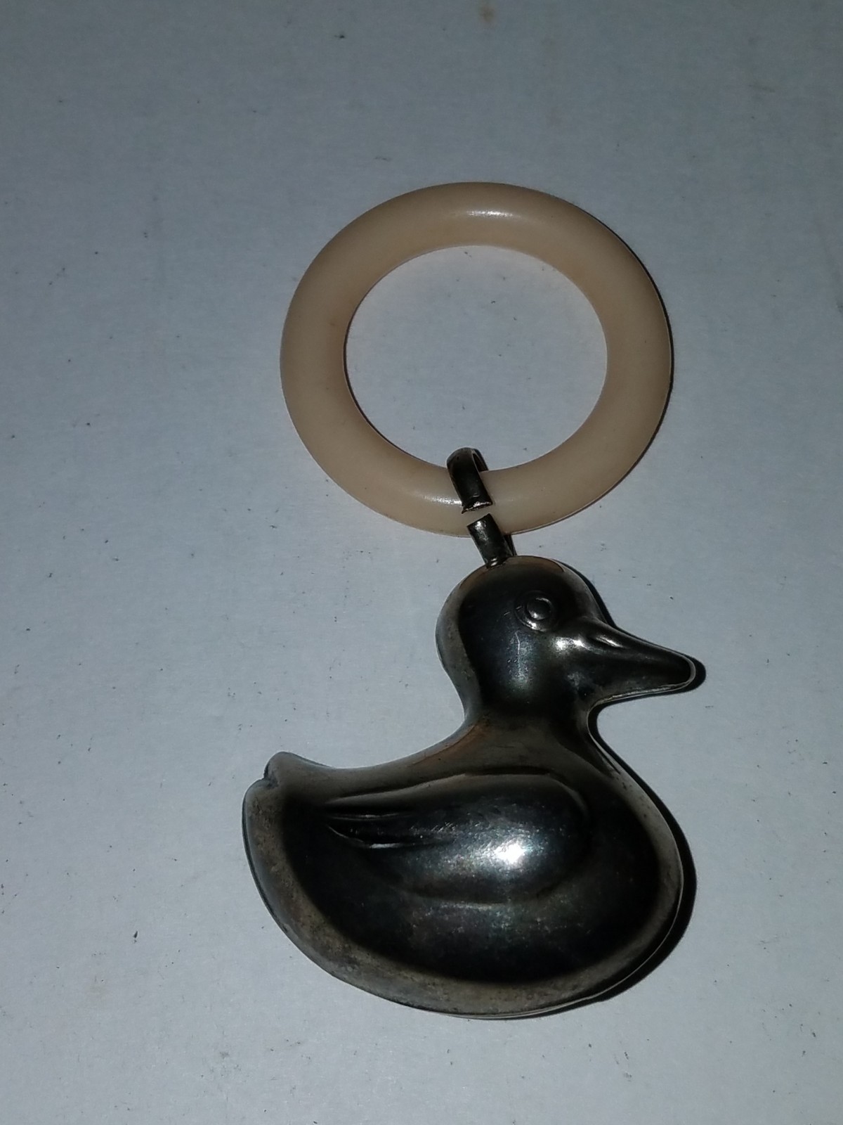 Rare Vintage Retro Silver Plate Duck Baby Teething Rattle - Gorgeous!