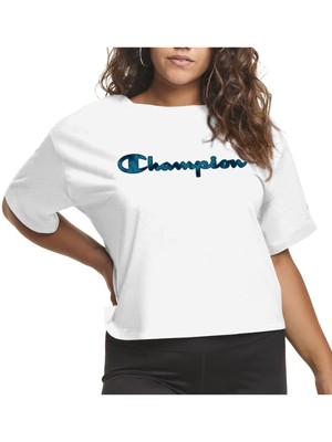 

Женский укороченный топ с короткими рукавами и круглым вырезом CHAMPION белого цвета с логотипом Plus, Белый